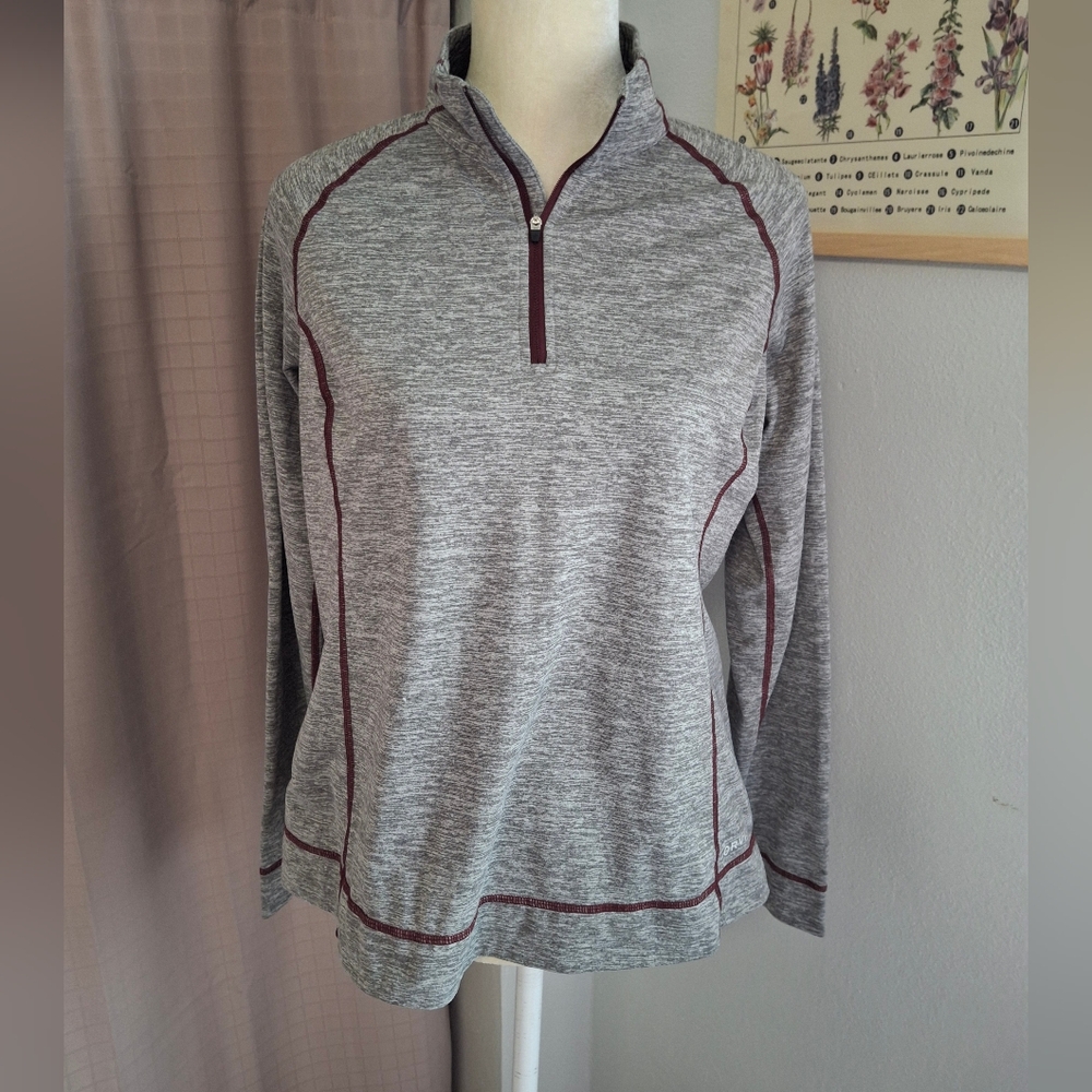 Orvis 1/4 Zip Long Sleeve Pullover Gray with Red Trim Size Medium